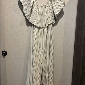 Sage Off-Shoulder Striped Jumpsuit